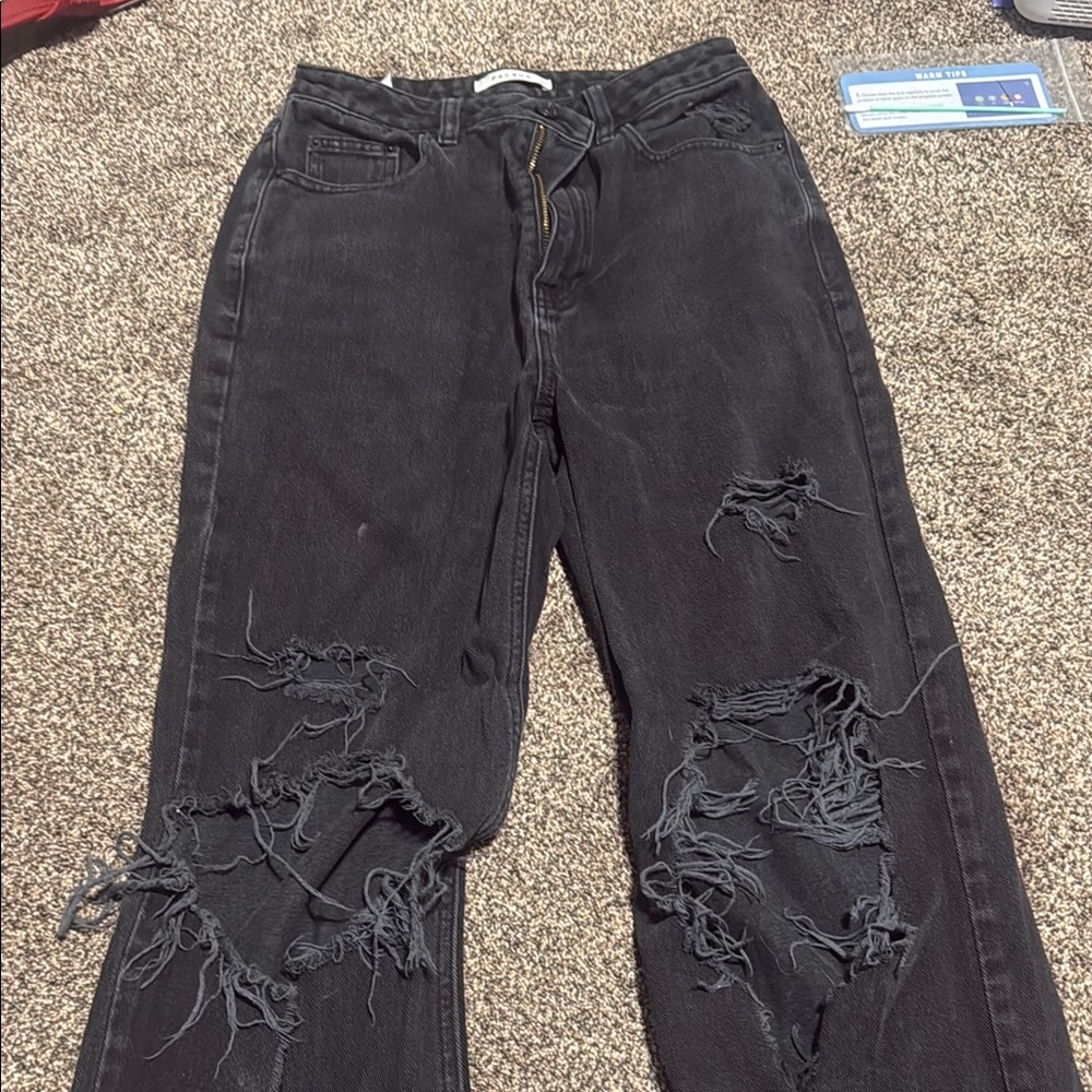 PacSun Black Straight Leg Jeans with Distressed Details